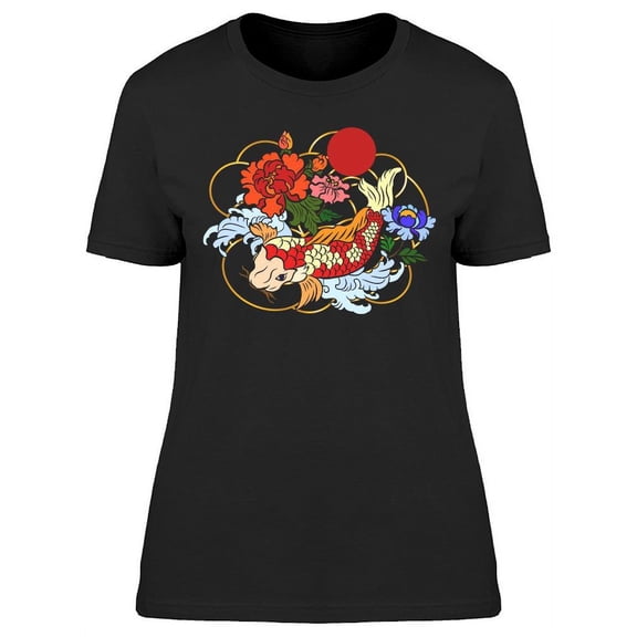 Koi Fish Tattoo With Flowers T-Shirt Women -Image by Shutterstock, Female Medium