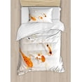 thumbnail image 1 of Koi Fish Twin Size Duvet Cover Set, Traditional Asian Sacred Spotty Koi Figures Carps Oriental Sign of Love Zen, Decorative 2 Piece Bedding Set with 1 Pillow Sham, Orange Beige, by Ambesonne, 1 of 3