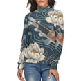 thumbnail image 1 of Koi Fish Vintage Flower Women's Turtleneck Sweater Long Sleeve Ribbed Fitted Turtle Neck Casual Fall Winter Collection Top L, 1 of 4