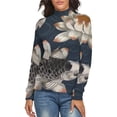 thumbnail image 1 of Koi Fish Vintage Women's Turtleneck Sweater Long Sleeve Ribbed Fitted Turtle Neck Casual Fall Winter Collection Top L, 1 of 4