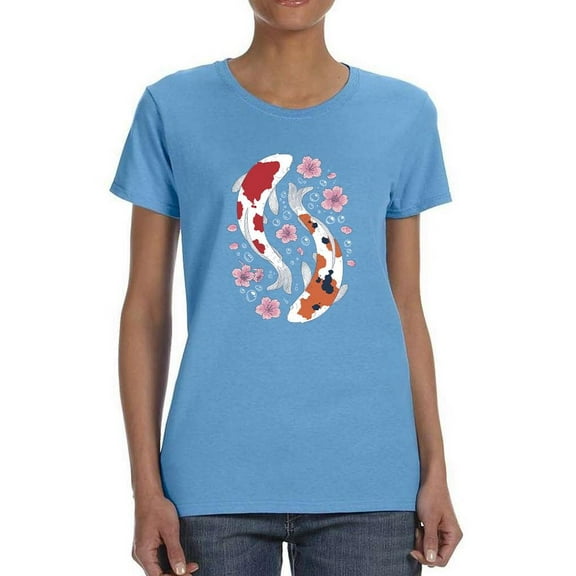 Koi Fish W Cherry Blossoms T-Shirt Women -Smartprints Designs, Female x-Large