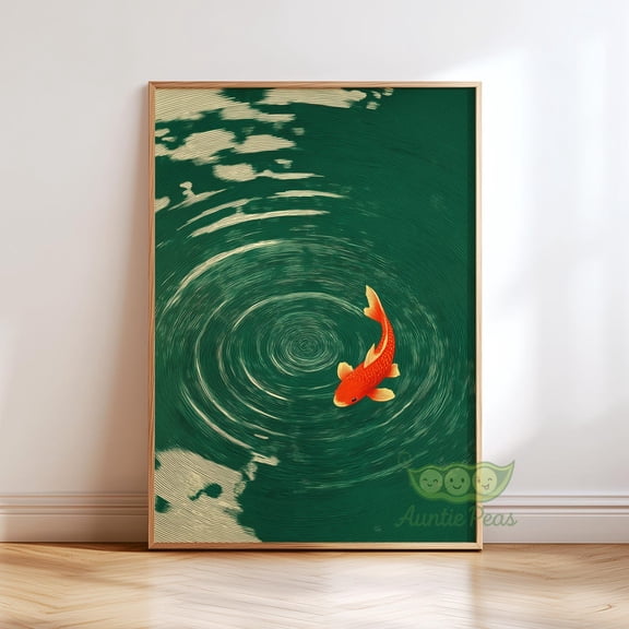 Koi Fish Wall Art, Japanese Minimalist Zen Water Print, Traditional Fish Nature Artwork Poster Unframed Paper Print