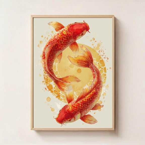 Koi Fish Wall Art Prosperity Symbol Feng Shui Wealth Art, Unframed Canvas 8x10in