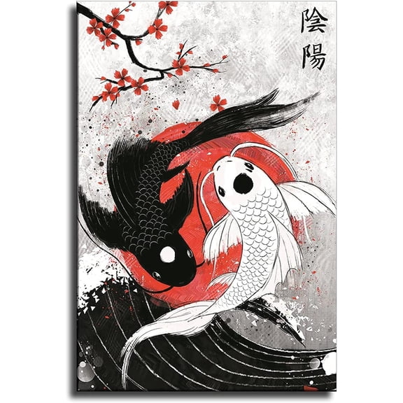 Koi Fish Wall Art Yin Yang Poster Canvas Printing|08 X 12 |Room Aesthetic|Bedroom Living Room Japanese Style Decoration (0812inch)
