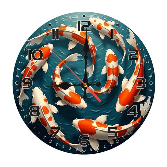 Koi Fish Wall Clock 10 Inch Silent Non Ticking Round Clock Decoration for Living Room Kitchen Bedroom Bathroom Office Classroom
