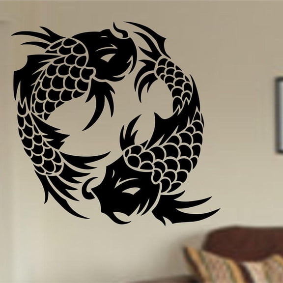 Koi Fish Wall Decal Bedroom Kitchen Restaurant Art Interior Design Decor Fishes Japanese Style Yin Yang Mural Vinyl Sticker 28x28cm