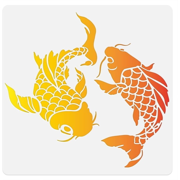 Koi Fish Wall Stencil Template 11.8 x 11.8 Inch Reusable Fish Stencil for Painting on Wood Wall Floor Fabric Furniture Fish DIY Home Decor Craft Stencil White