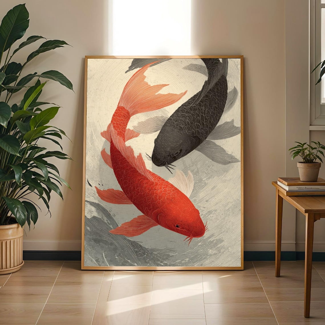 Zen Fish Design Koi Fish Yin Yang Print Japanese Carp Wall Art Zen Minimalist Decor ...