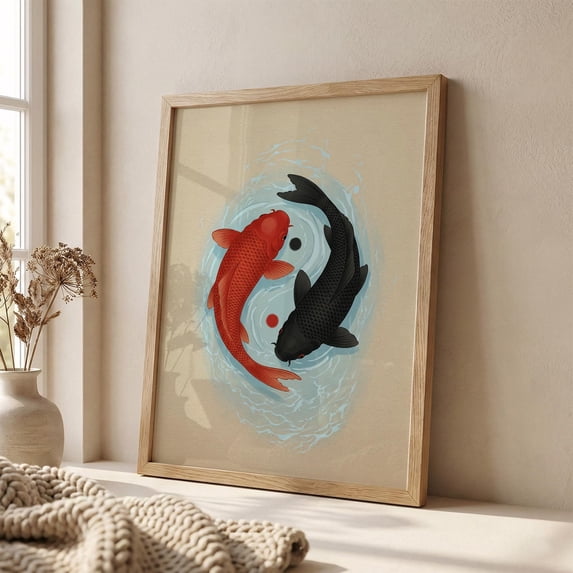 Zen Fish Design Koi Fish Yin Yang Print, Japanese Zen Wall Art, Minimalist Pond Poster ...