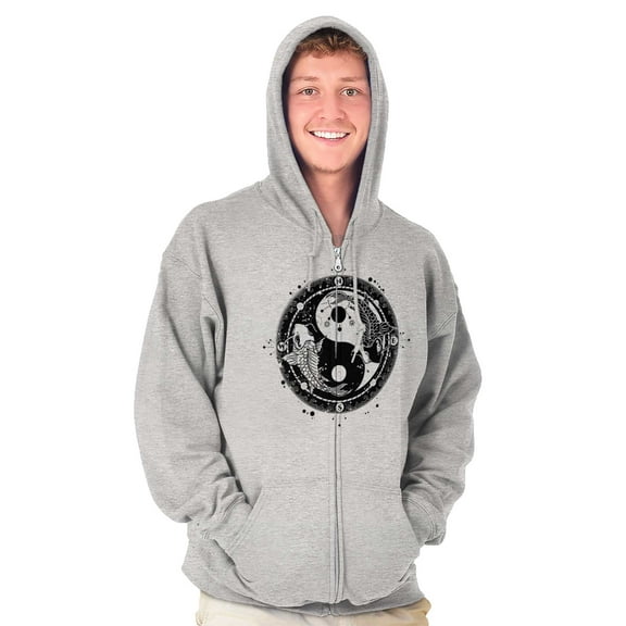 Koi Fish Ying Yang Balance Symbolic Unisex Fleece Graphic Zip Up Hoodie Brisco Brands 5X