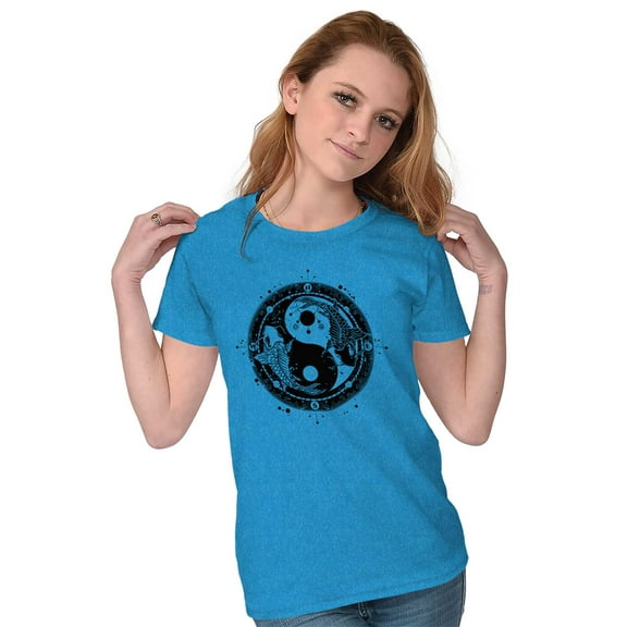 Koi Fish Ying Yang Balance Symbolic Womens Slim Fit Graphic Tee Brisco Brands L