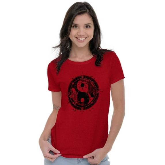 Koi Fish Ying Yang Balance Symbolic Womens Slim Fit Graphic Tee Brisco Brands X