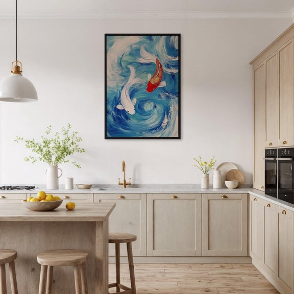 Koi Fish Zen Wall Art, Feng Shui Water Decor, Unframed Canvas Size 8x12