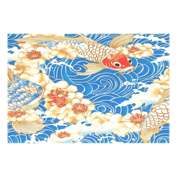 Koi Fish and Flowers 12x18in Heat-Resistant Non-Slip Place Mat, Durable and Wrinkle-Resistant