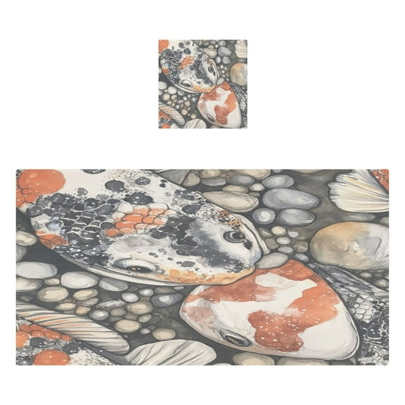 Koi Fish and Pebbles 2 Piece Cotton Bath and Face Towel Set Soft and Absorbent, for Beach Pool Bathroom