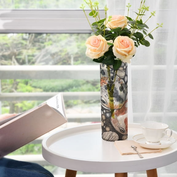 Koi Fish and Pebbles Plastic Vase 11.8'' x 3.9'' Transparent Non Breakable Decorative for Family