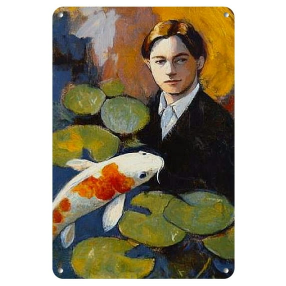 Koi Fish and Water Lily Metal Wall Art, Iron Decorative Painting, 1 Piece, No Frame, Indoor/Outdoor Decor, Weather-Resistant, 8x12 inches