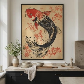 Koi Harmony Blossom Japanese Fish Zen Garden Wall Art Decor Unframed Paper Print