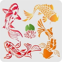 Koi Lotus DIY Stencils Wall Painting Stencil 30x30cm Carp Fish Drawing Stencils Reusable Mylar DIY Art Craft Painting Template Chalk Signs Stencils for Painting Craft Window Wall
