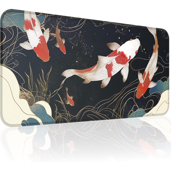 Koi Mouse Pad, Anime Gaming Mouse Pad, Extended Desktop Mat, 3mm Thick Long Non-Slip Rubber Base Mouse Pad, 31.5 X 11.8 Inches