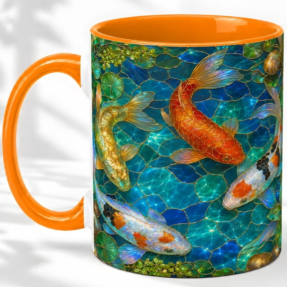Koi Pond Accent Mug, 11oz Ceramic Coffee Cup for Fish Lovers