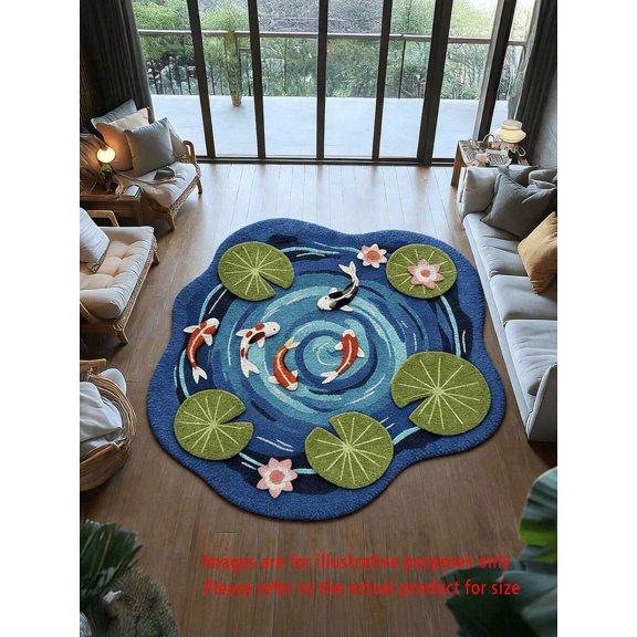 Koi Pond Area Rug - Organic Blue Multicolor Design, Non-Slip Backing, Jumbo Size 02