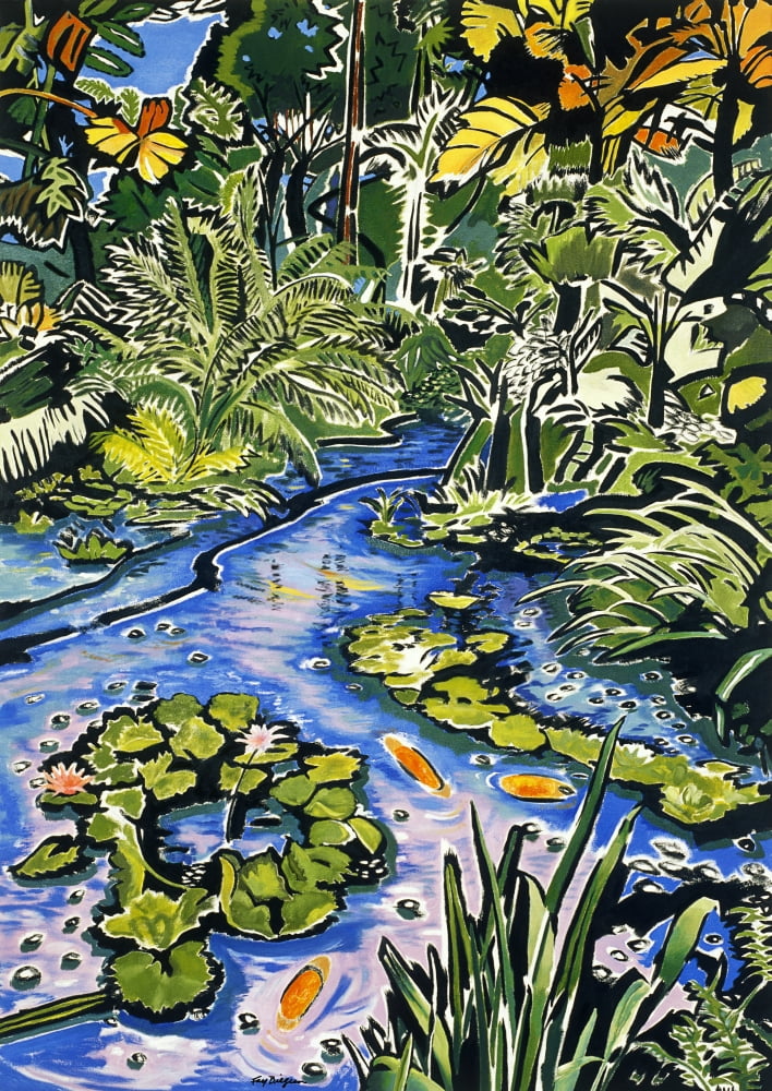 Koi Pond Big Island Hamakua Coast Hawaiian Botanical Tropical Gardens Koi Fish In Flowing Stream (Oil Painting) Canvas Art - Fay Biegun Design Pics (24 x 36)