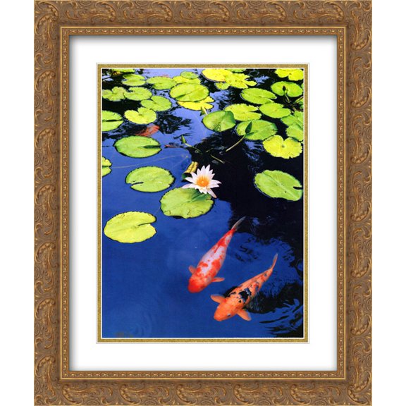Koi Pond II 2x Matted 15x18 Gold Ornate Framed Art Print by Maureen Love
