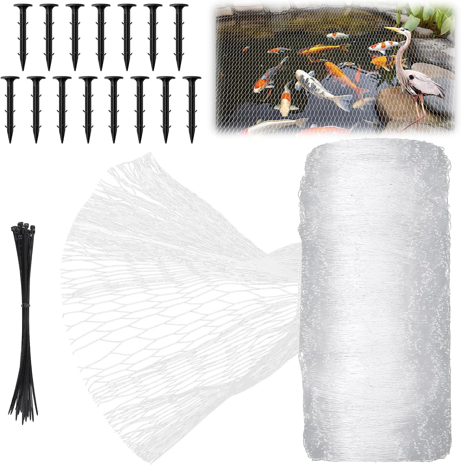 Koi Pond Netting Kit 14 x 14ft, Bird Deer Fence Netting, Durable Net ...