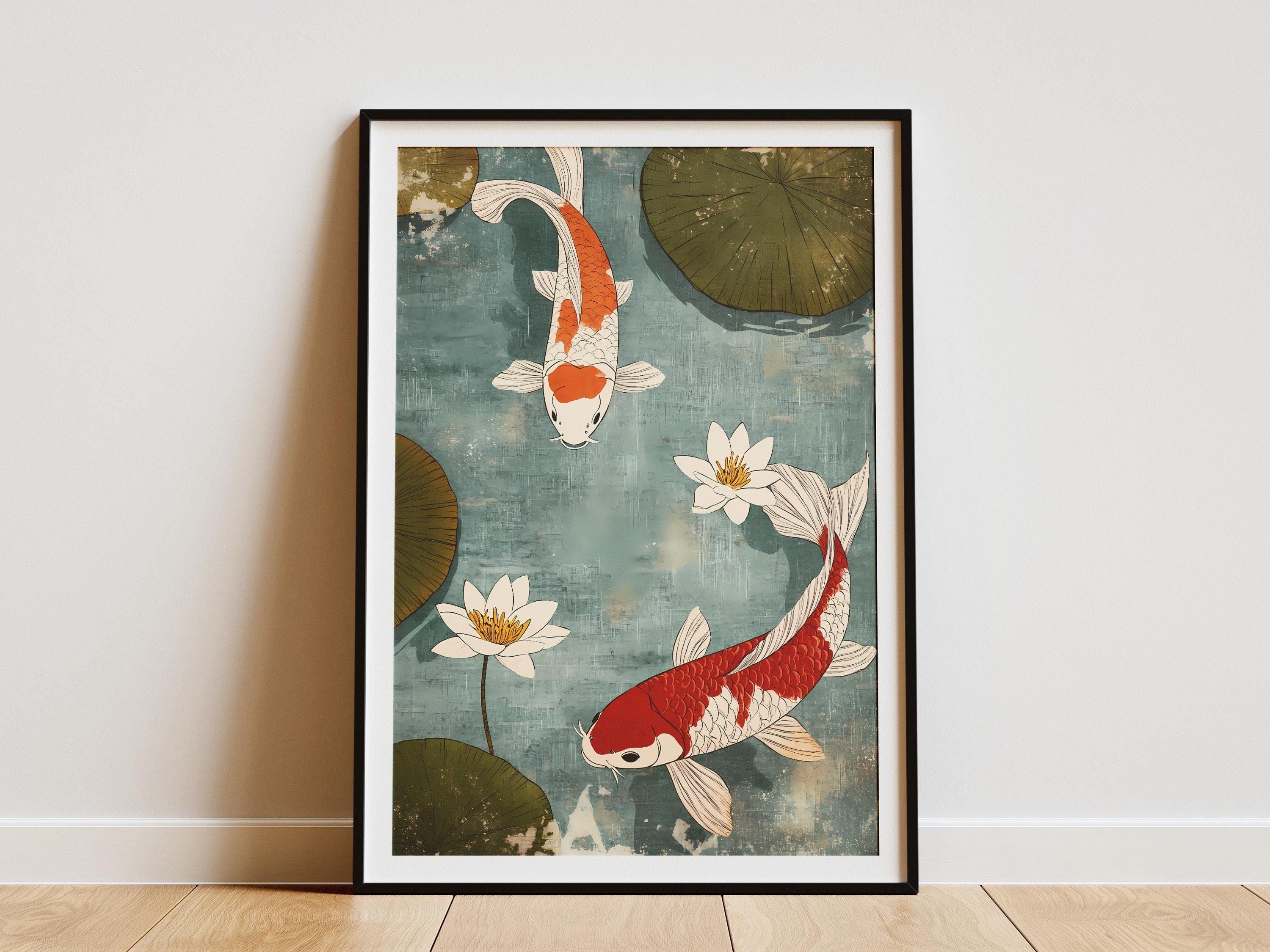 koi-pond-poster-japanese-art-print-asian-fish-lily-pads-water-garden