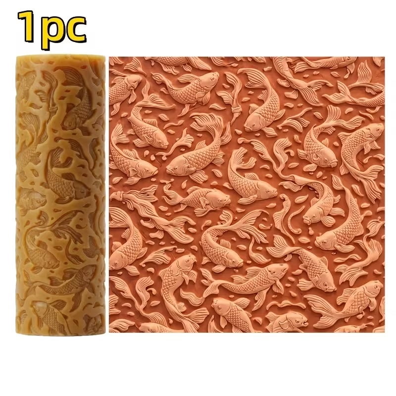 Koi Textured Embossed Polymer Clay Roller  A must-have texturing tool for ceramic sculptures