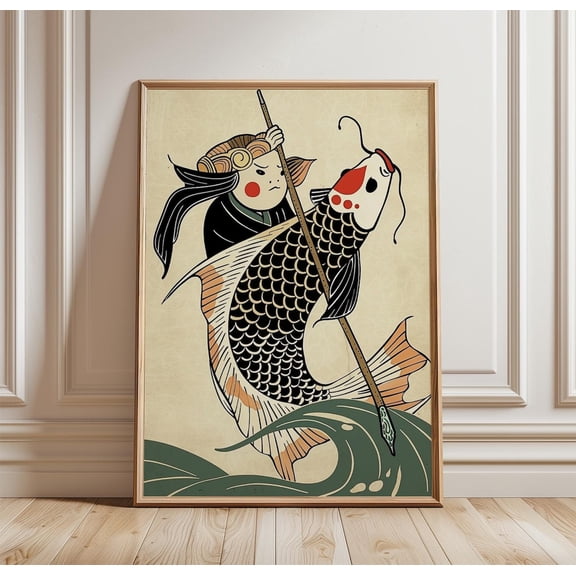 Koi Warrior Japanese Fish Samurai Minimal Wall Art Unframed Paper Print