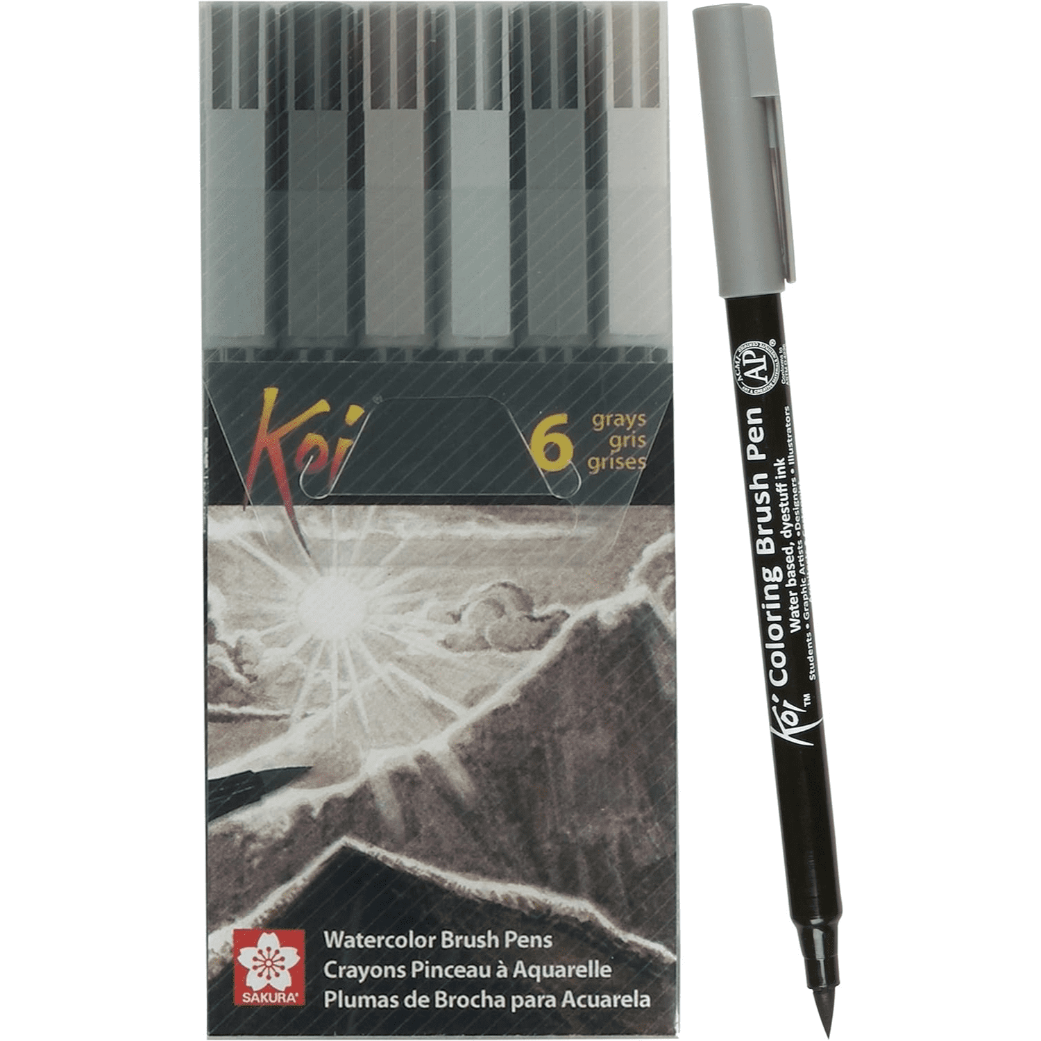 Koi Watercolor Brush Pens - Vibrant Assorted Colors - Gray - Set of 6 ...