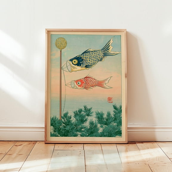 Koi Windsock Poster Japanese Style Fish Print Paper Wall Art