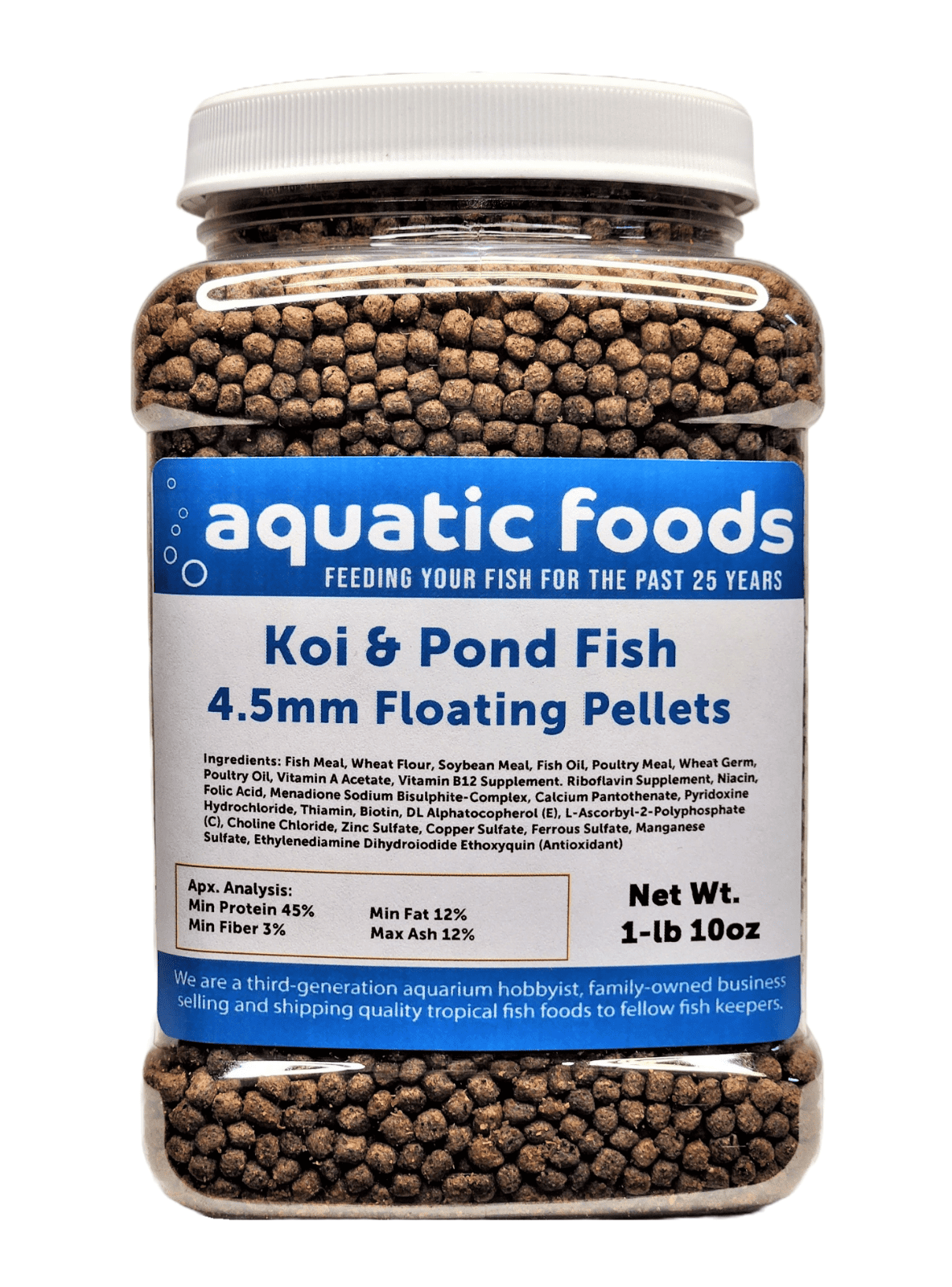 Koi and Pond Fish Pellet Food, 45% Protein 4.5mm Floating Koi Pond Pellets…1-lb 10oz Med Jar