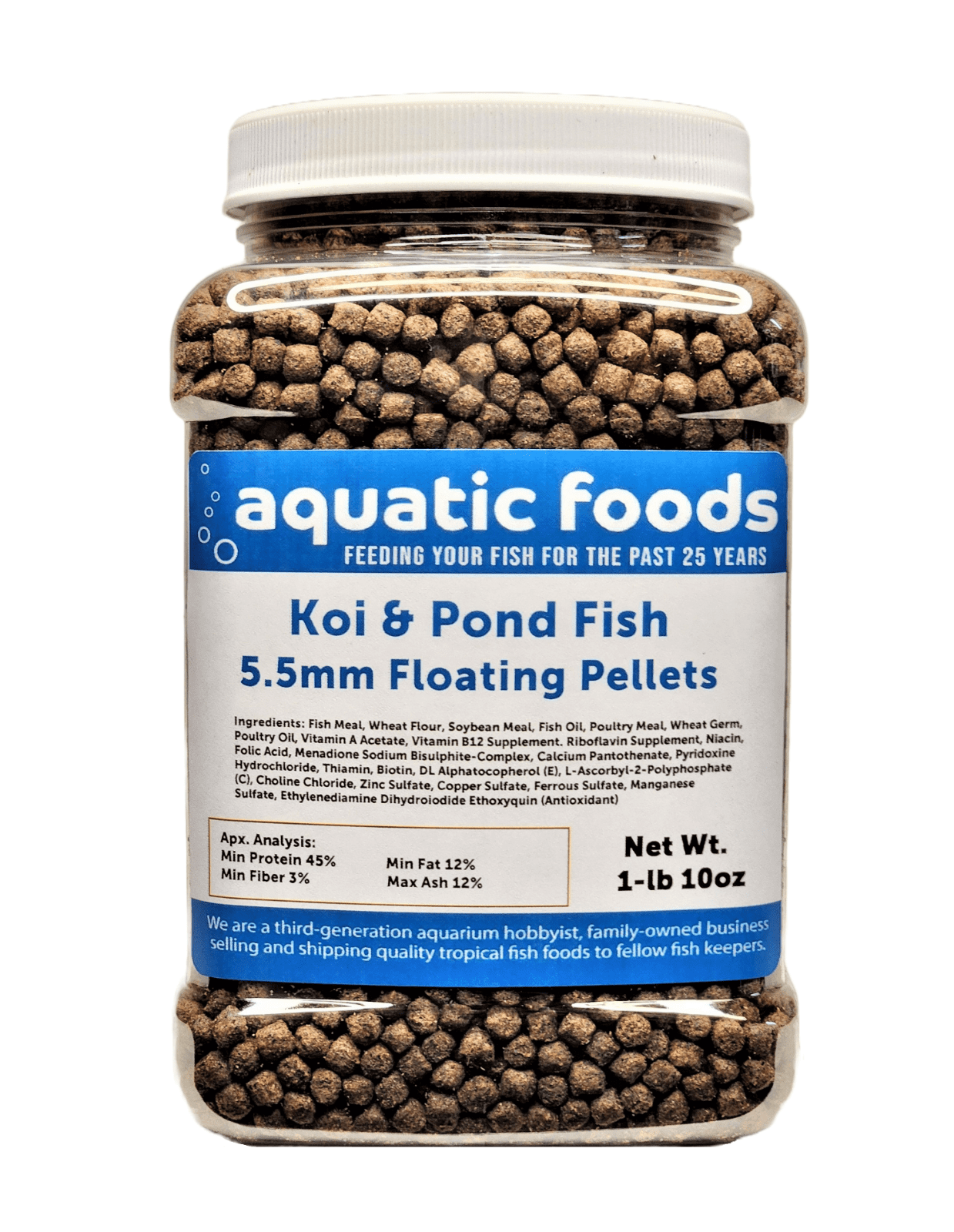 Koi and Pond Fish Pellet Food, 45% Protein 5.5mm Floating Koi Pond Pellets…1-lb 10oz Med Jar