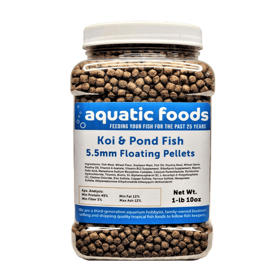 Koi and Pond Fish Pellet Food, 45% Protein 5.5mm Floating Koi Pond Pellets1-lb 10oz Med Jar
