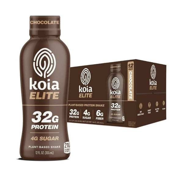 Koia Elite Creamy Plant-Based Nutrition Drink, Chocolate, 12 Fl Oz, 12 Count