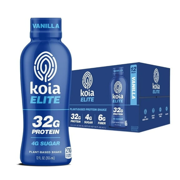 Koia Elite Plant-Based Creamy Nutrition Drink, Vanilla, 12 Fl Oz, 12 Count