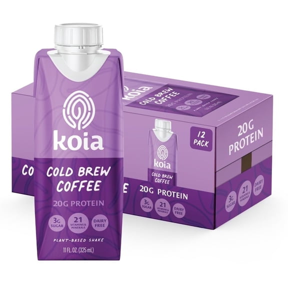 Koia Cold Brew Coffee Protein Nutrition Shake, 20g Protein, Plant-Based, 12 Count