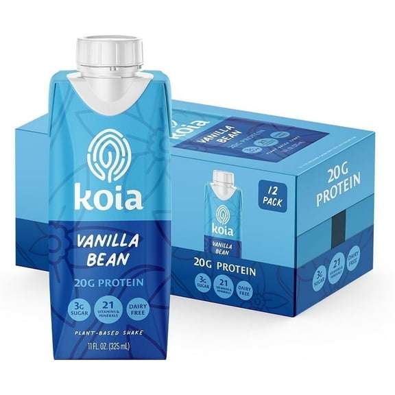 Koia Creamy Plant-Based Protein Nutrition Drink, Vanilla Bean, 20g Protein, 12 Count