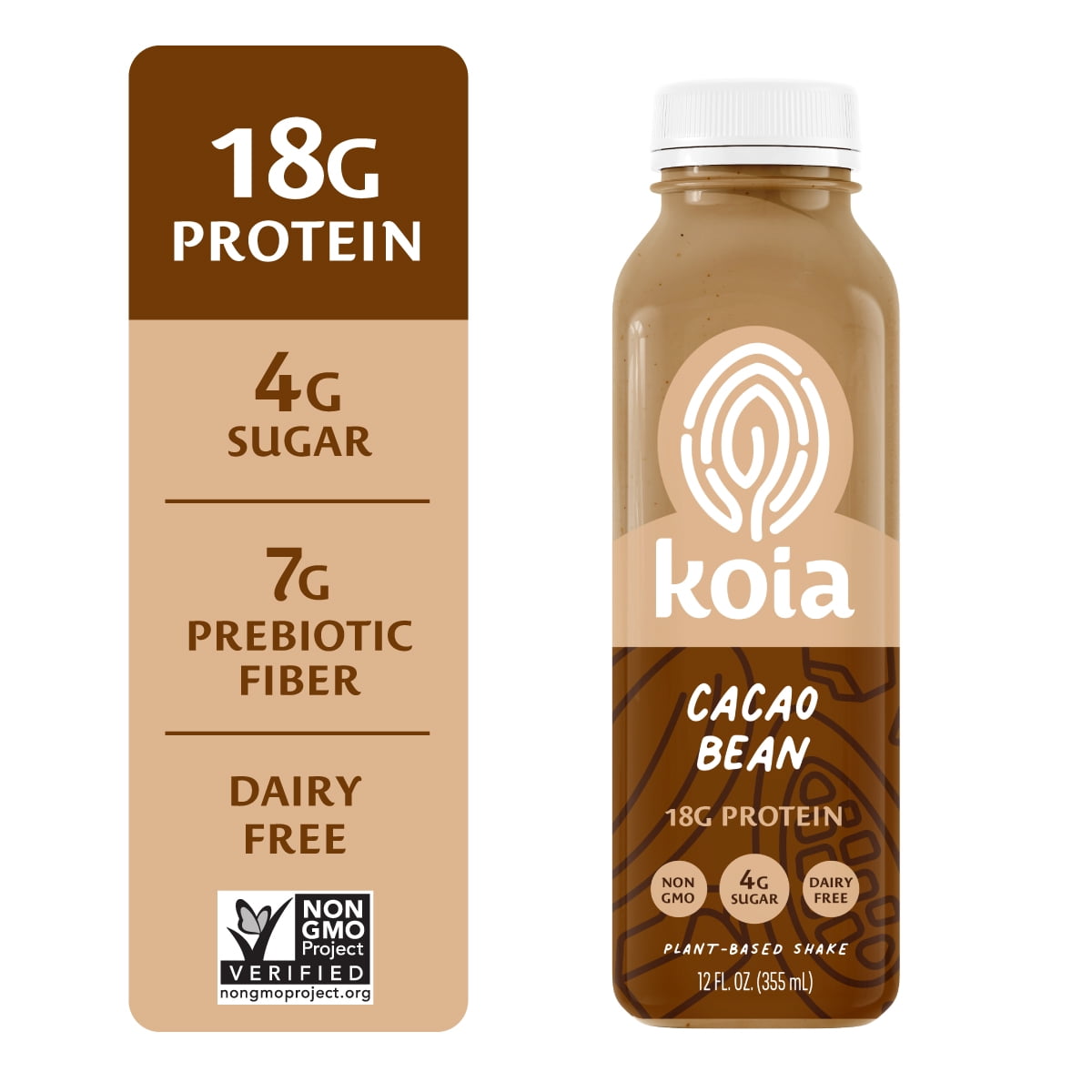 Koia Protein Nutritional Shake, Cacao Bean, 18g Plant Protein, Non-Dairy Ready to Drink