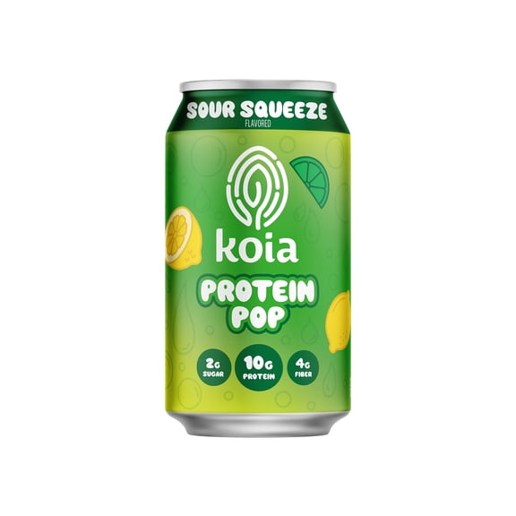 Koia Sour Squeeze Protein Pop Clear Plant Protein Soda, 10g Protein, 2g Sugar, 4g Prebiotic Fiber, 12 fl oz Cans, 12 Pack