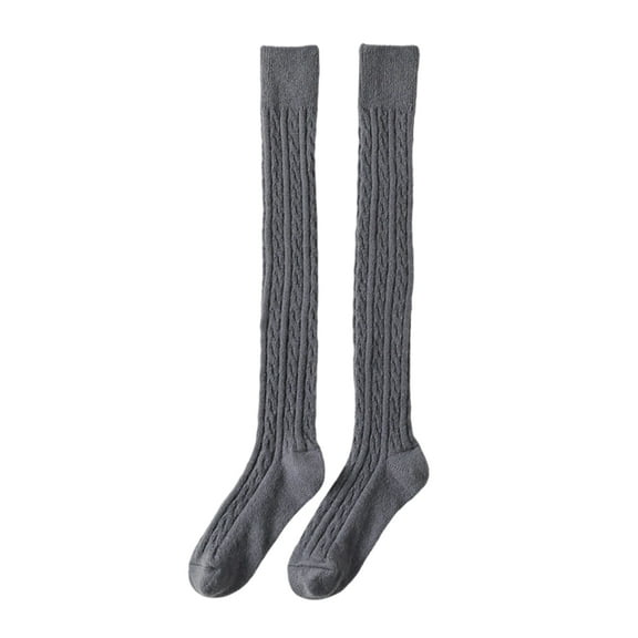 Koiauber 1 Pair Women Thigh High Socks Extra Long Double Rhombic Cable Knit Socks Winter Thermal Cotton Boot Stocking Leg Warmers
