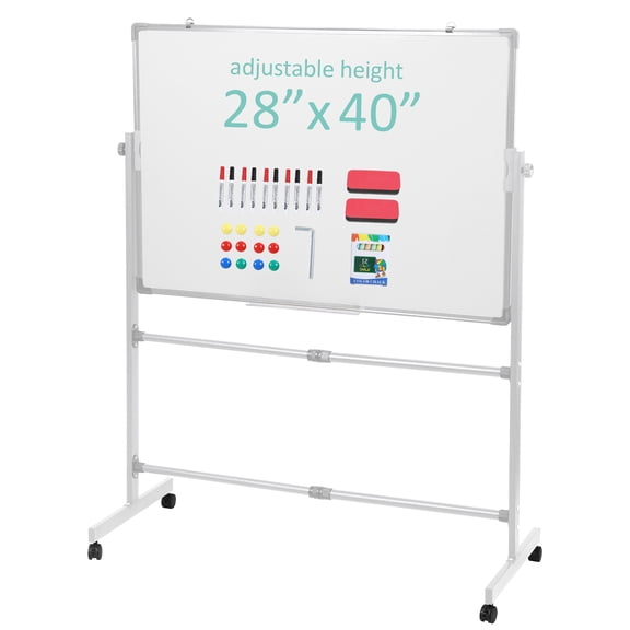 Koiauber 40x28 inch Reversible Whiteboard/Chalkboard on Wheels,2-in-1 Rolling Mobile Easel Board for Office,Classroom Home