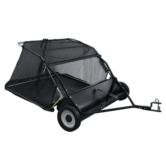 Koiauber 44- inch Tow Behind Lawn Sweeper,Adjustable Sweeping Height Leaf Grass Collector,Yard Sweeper with Dumping Rope Rubber Wheels