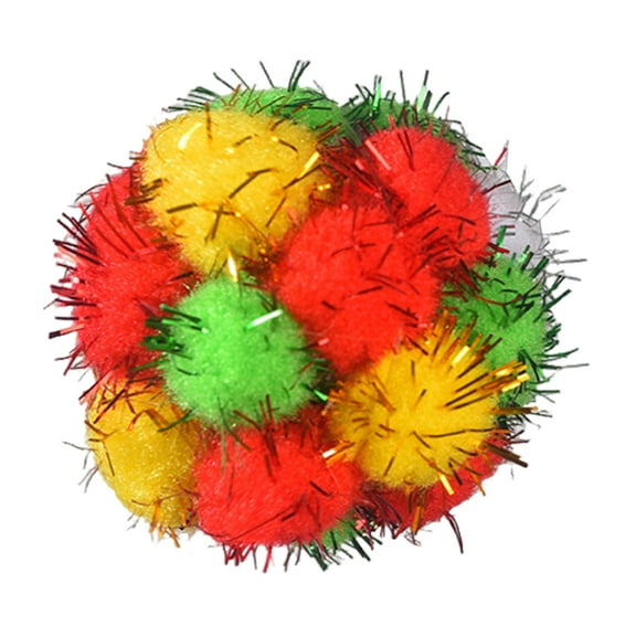Koiauber Christmas Cat Toy Balls Sparkly Pompoms with Soundings Particles 4.5cm Crinkle And Jingle Toys for Kittens Interactive Chasing Hunting Plush Balls