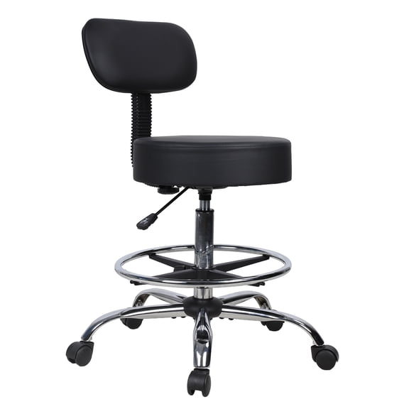 Koiauber Drafting Stool with Backrest,Height Adjustable Office Desk Chair,Faux Leather Swivel Round Rolling Stool with Adjustable Foot Rest for Office Spa Studio Lab Counter Salon Home Use