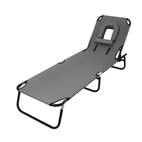 Koiauber Foldable Camping Cot for Adult,Adults Reclining Folding Chaise for Indoor Outdoor ,Summer Lounger Chair with Face Hole,4 Height Adjustable