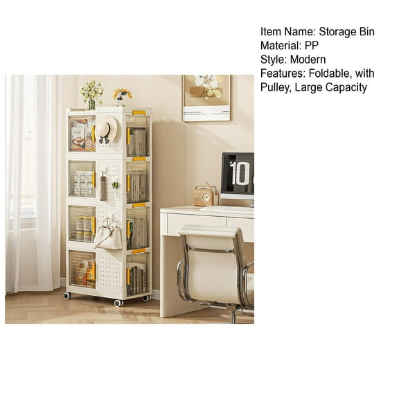 Koiauber Foldable Storage Bins,Storage Box with Lids 4-Layer,Stackable Collapsible Storage Bins,Storage Cabinet with Wheels